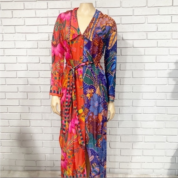 Farm Rio Mixed Prints Button-Front Chemise Dress